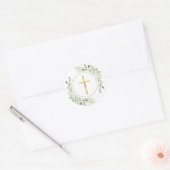 Sticker Rond Croix dorée simple aquarelle verdure (Enveloppe)