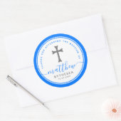 Sticker Rond Croix du baptême bleu (Enveloppe)