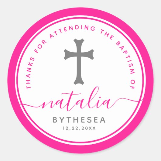Sticker Rond Croix du baptême rose (Devant)
