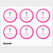 Sticker Rond Croix du baptême rose (Feuille)