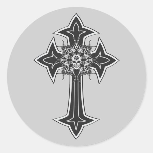 Sticker Rond Croix du crâne Goth (Devant)