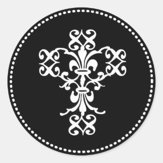 Sticker Rond Croix élégante en noir et blanc