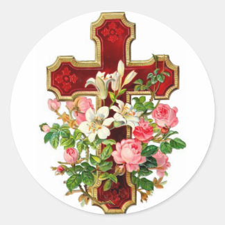Sticker Rond Croix florale