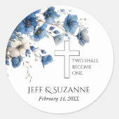 Sticker Rond Croix Florale Bleue Deux deviennent un Mariage (Devant)