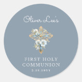 Sticker Rond Croix florale bleue Première communion sainte (Devant)