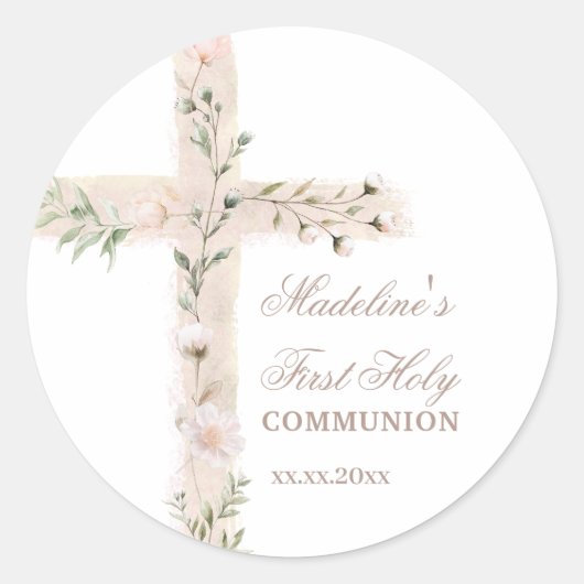 Sticker Rond croix florale Première communion (Devant)