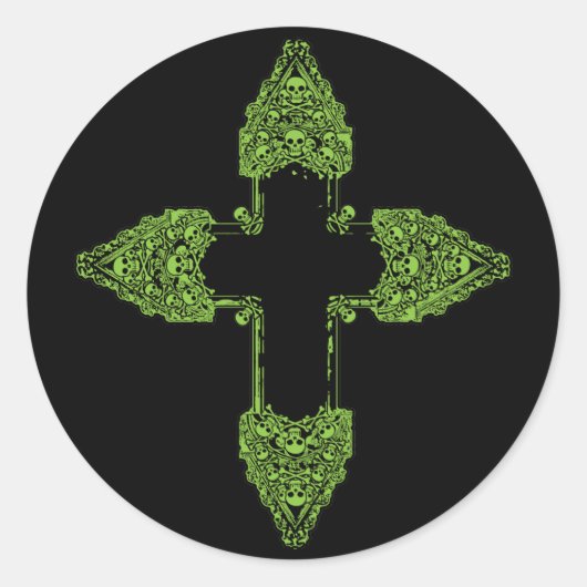 Sticker Rond Croix gothique verte ornée (Devant)