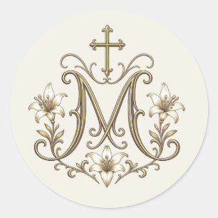 Sticker Rond Croix Monogramme Mariale en Or