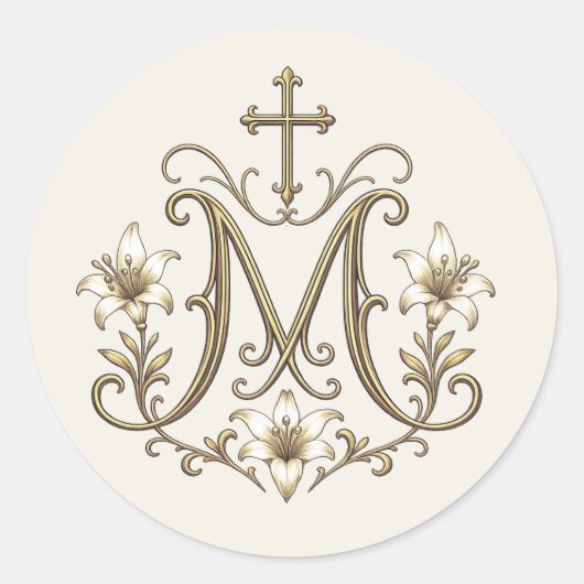 Sticker Rond Croix Monogramme Mariale en Or (Devant)