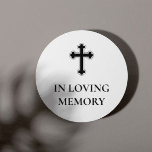 Sticker Rond Croix noire élégante Blanc En souvenir affectueux