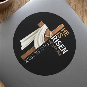 Sticker Rond Croix personnalisée Il est ressuscité Joyeuses Pâq