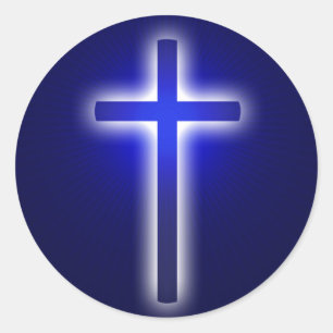 Sticker Rond Croix religieuse blanche Christian Navy Bleu