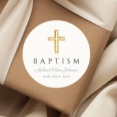 Sticker Rond Croix religieuse bleu Dusty Script garçon Baptême