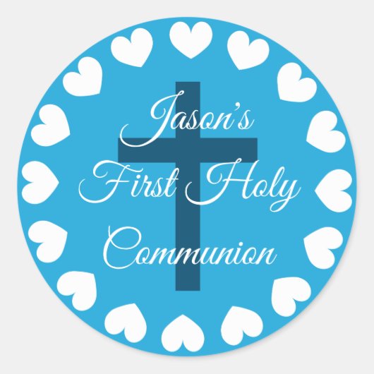 Sticker Rond Croix religieuse bleue première communion sainte (Devant)