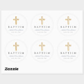 Sticker Rond Croix Religieuse Garçon Baptême Script Bleu Poussi (Feuille)
