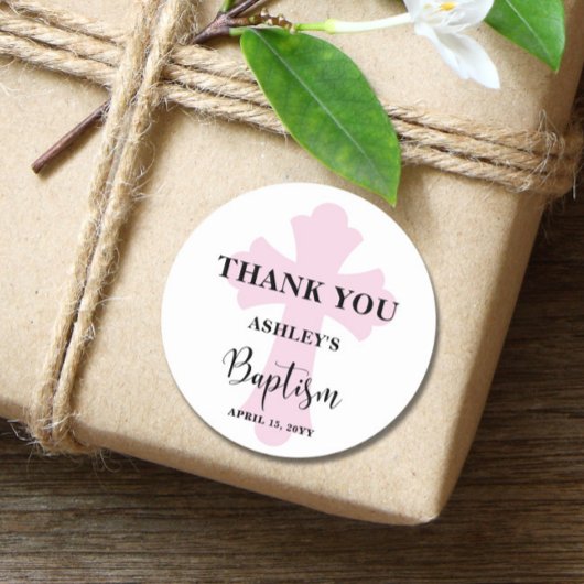 Sticker Rond Croix rose Baptême