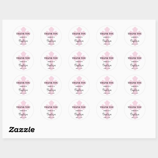 Sticker Rond Croix rose Baptême (Feuille)