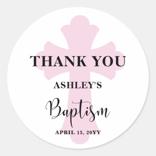 Sticker Rond Croix rose Baptême (Devant)