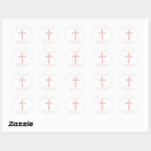 Sticker Rond Croix rose bébé avec nom personnalisé Baptême (Feuille)