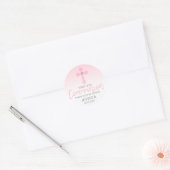Sticker Rond Croix rose blanche moderne COMMUNION Merci fille (Enveloppe)