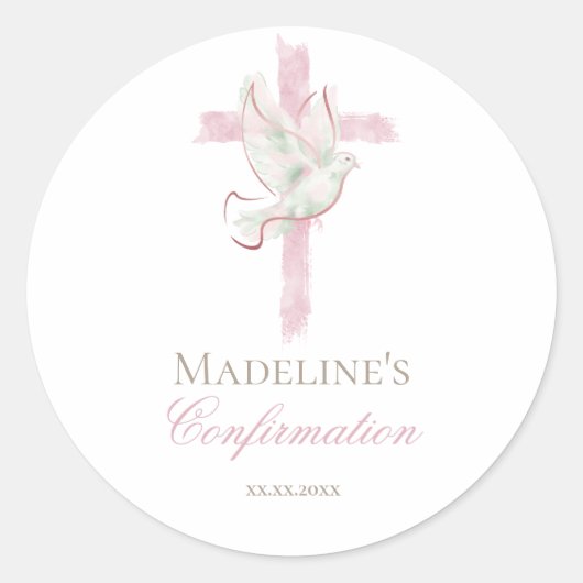 Sticker Rond Croix rose de confirmation (Devant)