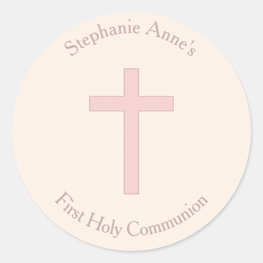Sticker Rond Croix rose pastel communion (Devant)