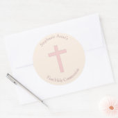 Sticker Rond Croix rose pastel communion (Enveloppe)