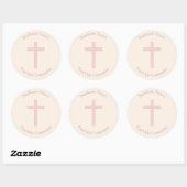 Sticker Rond Croix rose pastel communion (Feuille)