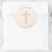 Sticker Rond Croix rose pastel communion (Sac)