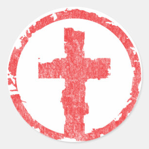 Sticker Rond Croix Rouge Grunge Vintage