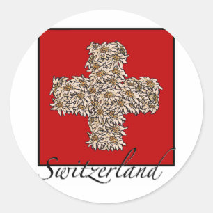 Sticker Rond Croix suisse d'edelweiss