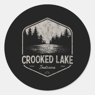 Sticker Rond Crooked Lake Indiana Extérieur Vintage