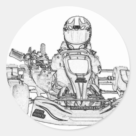 Sticker Rond Croquis au crayon Kart Racing (Devant)