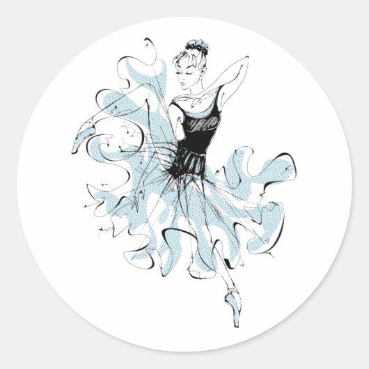 Sticker Rond Croquis Ballerina en bleu (Devant)