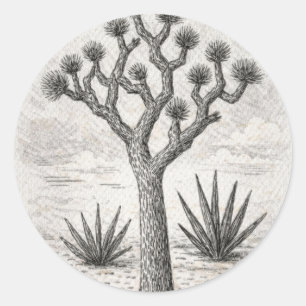 Sticker Rond croquis d'arbre de Josué art de croquis de déser
