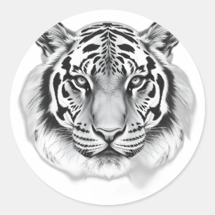 Sticker Rond Croquis de charbon de bois sur le visage du tigre