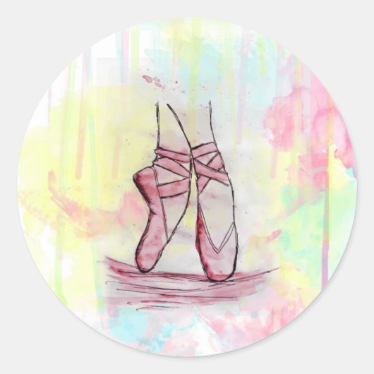 Sticker Rond Croquis de chaussures en ballet mignonne Aquarelle (Devant)