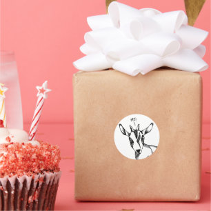 Sticker Rond Croquis de chèvre disant "Hej !"