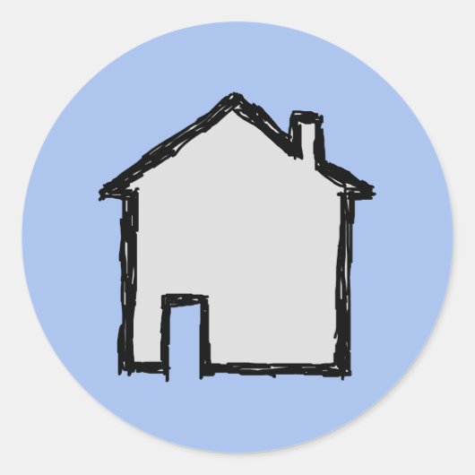 Sticker Rond Croquis de maison. Noir et bleu. (Devant)