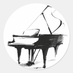 Sticker Rond Croquis de piano à queue minimaliste musique