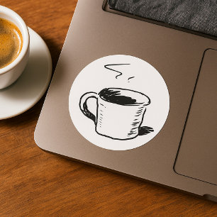 Sticker Rond Croquis de tasse à café dessiné à la main Minimali