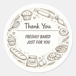 Sticker Rond Croquis dessinés à la main Merci boulangerie