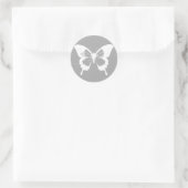 Sticker Rond Croquis papillon, gris argenté et blanc (Sac)