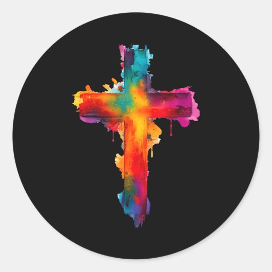 Sticker Rond Cross Christian Religious Believe Blessed Faith Gr (Devant)
