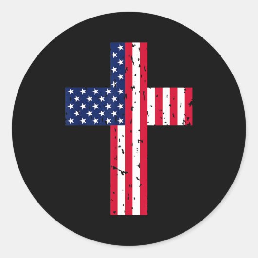 Sticker Rond Cross Usa Flag Christian Religious Us America Fait (Devant)