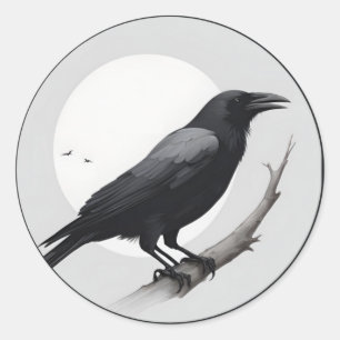 Sticker Rond Crow avec la lune