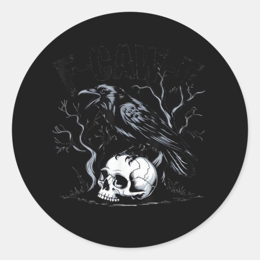 Sticker Rond Crow, F-Caw-F Bird Moon Gothic Adult Humor (Devant)