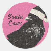 Sticker Rond Crow gothique Merry Crowmas rose et noir (Devant)