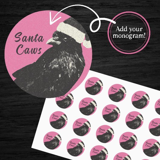 Sticker Rond Crow gothique Merry Crowmas rose et noir