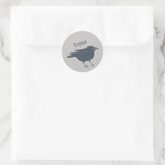 Sticker Rond Crow noir sur gris Personnalisé (Sac)